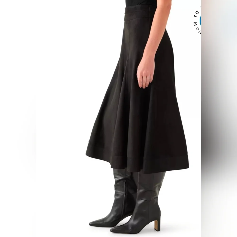 LIZ CLAIBORNE size 6 Flare Knee Length Black Skirt Velvet‎ Trim Zip Lined